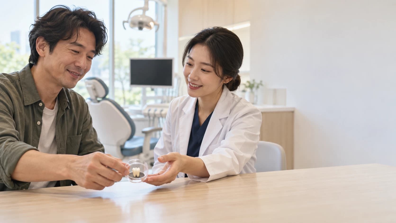 A dentist examining a patient's tooth at a dental clinic in Uijeongbu.
